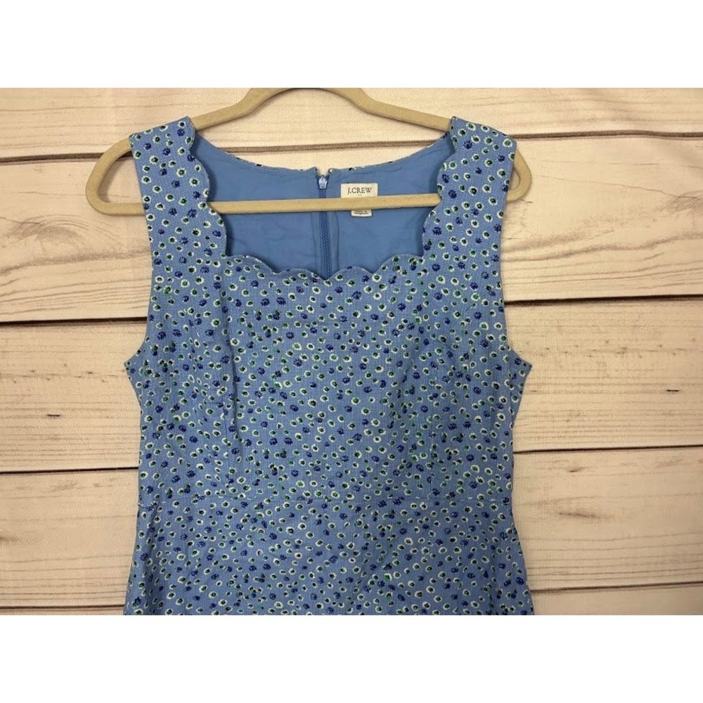 J.Crew‎ Blue Floral Scalloped Shift Dress Sleeveless Daisy Print Size 12 - Picture 3 of 8